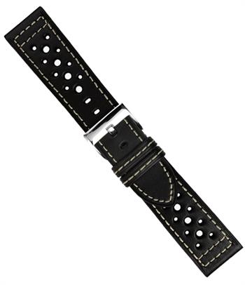 Model 423SH-00, Urrem i sort skind  med huller føres i 18-24mm hos Guldsmykket.dk