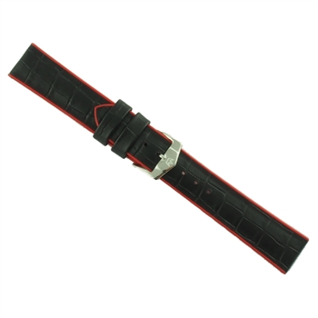 ZRC eksklusiv gummirem i rød med sort lædder, i bredder fra 20-22 mm, 195 mm lang og med enten forgyldt eller stål spænde