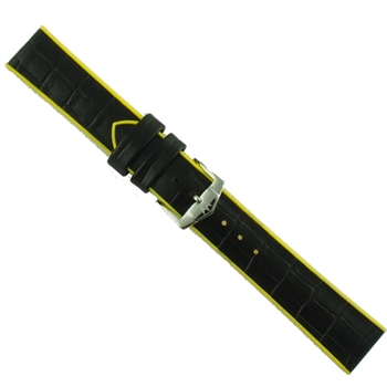 ZRC eksklusiv gummirem i gul med sort lædder, i bredder fra 20-22 mm, 195 mm lang og med enten forgyldt eller stål spænde