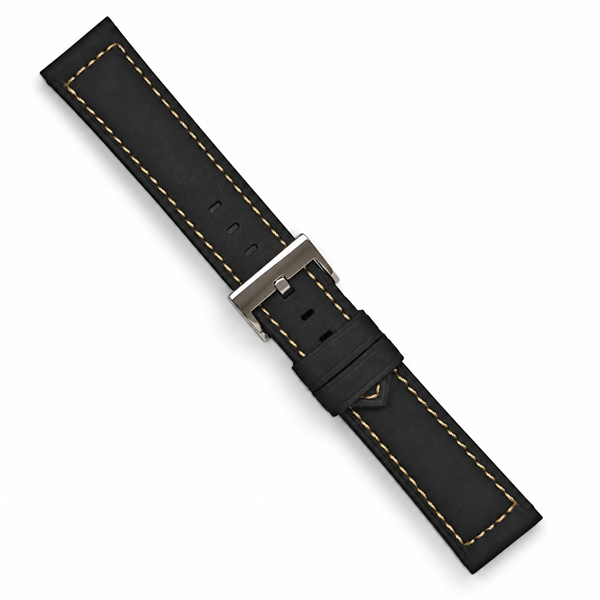 Marina sort nubuck urrem med hvide syninger fra Fluco, 20-24 mm
