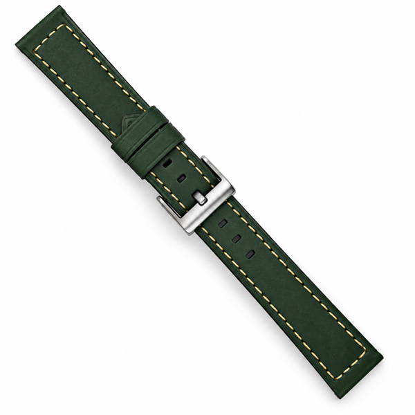 Marina grøn nubuck urrem med hvide syninger fra Fluco, 20-24 mm