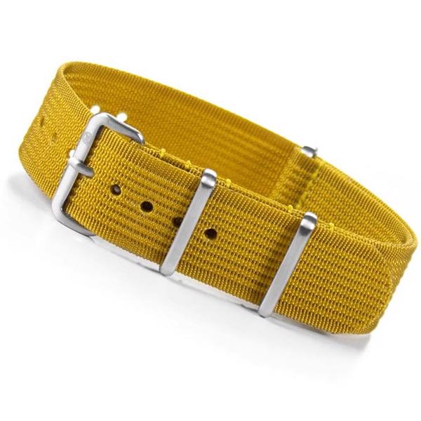 Mustard ribbed nato urrem, 18 mm og længde 190 mm