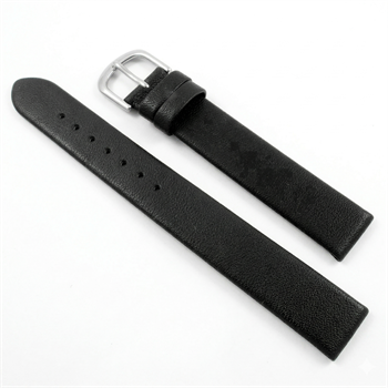 Sort urrem af kalve skind i lige løb uden syninger fra 12-22 mm, 190 mm lang og med 3 typer spænder