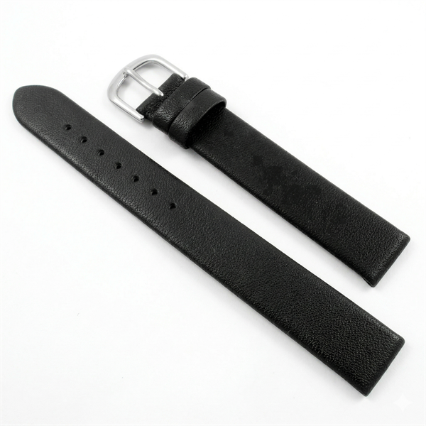 Sort urrem af kalve skind i lige løb uden syninger fra 12-22 mm, 190 mm lang og med 3 typer spænder