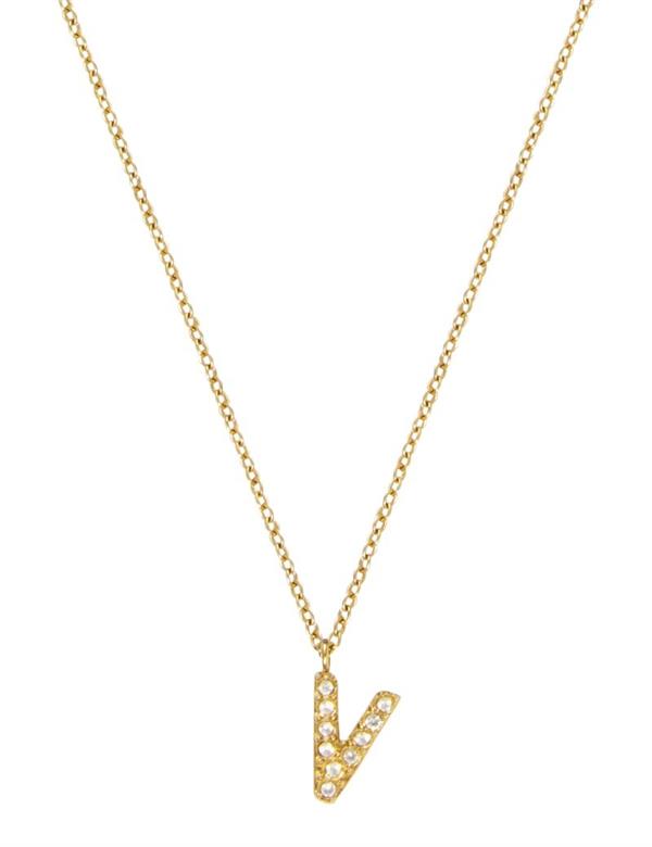 MB0092, Mockberg Stone Letter V Gold Necklace Halskæde