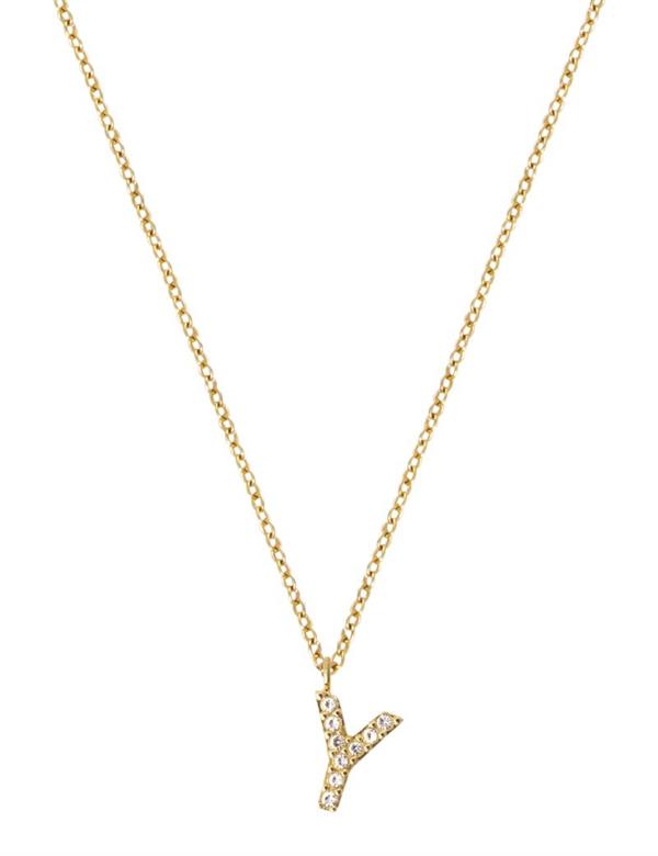 MB0095, Mockberg Stone Letter Y Gold Necklace Halskæde