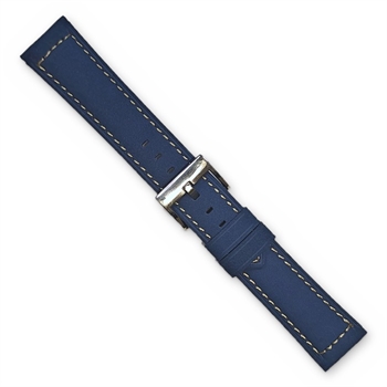 Marina blå nubuck urrem med hvide syninger fra Fluco, 20-24 mm